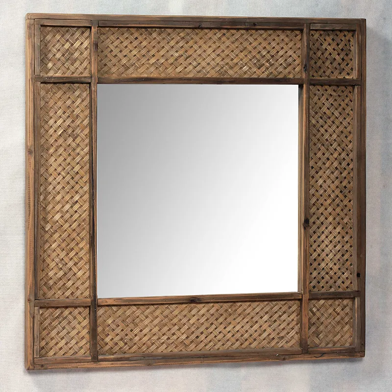 31.5"L Square Woven Rattan Mirror