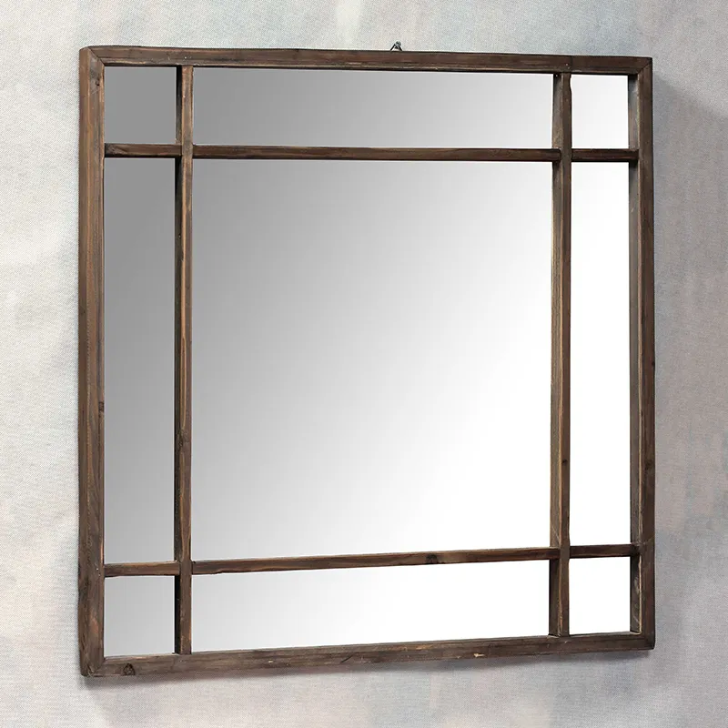 31.5"L Square Wood Mirror with Decorative Wood Strips