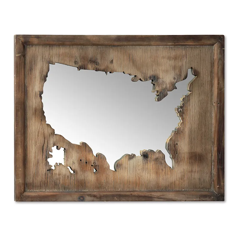 34.25"L American Map Wood Framed Mirror