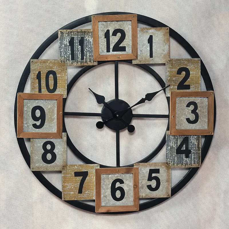 23.5"L Round Black Metal Clock with Numbers on Galvanized Sheet