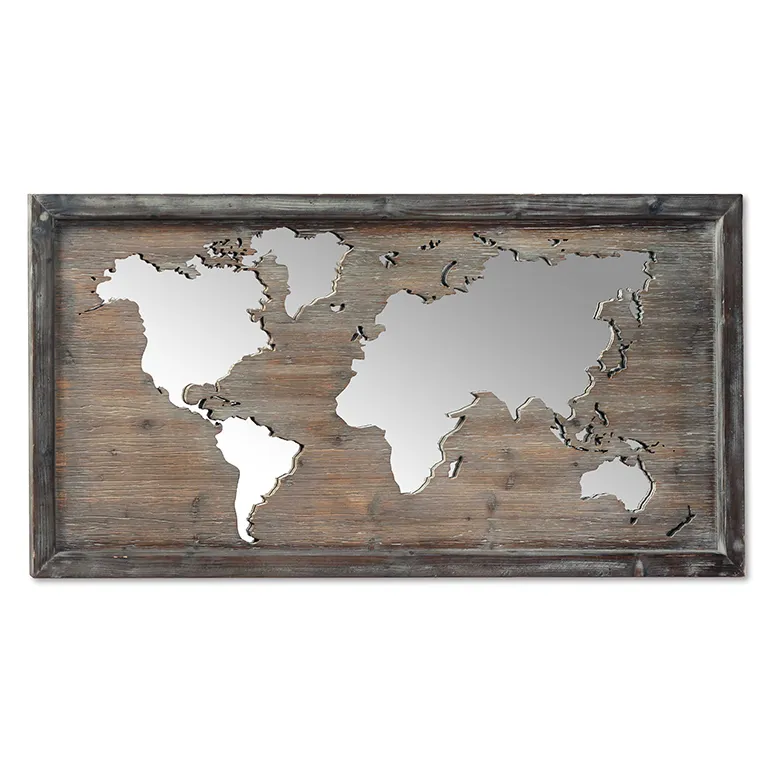 47.25"L World Map Wood Framed Mirror