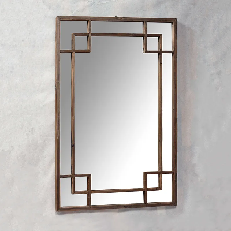 47.25"L Rectangular Wood Mirror with Decorative Wood Strips