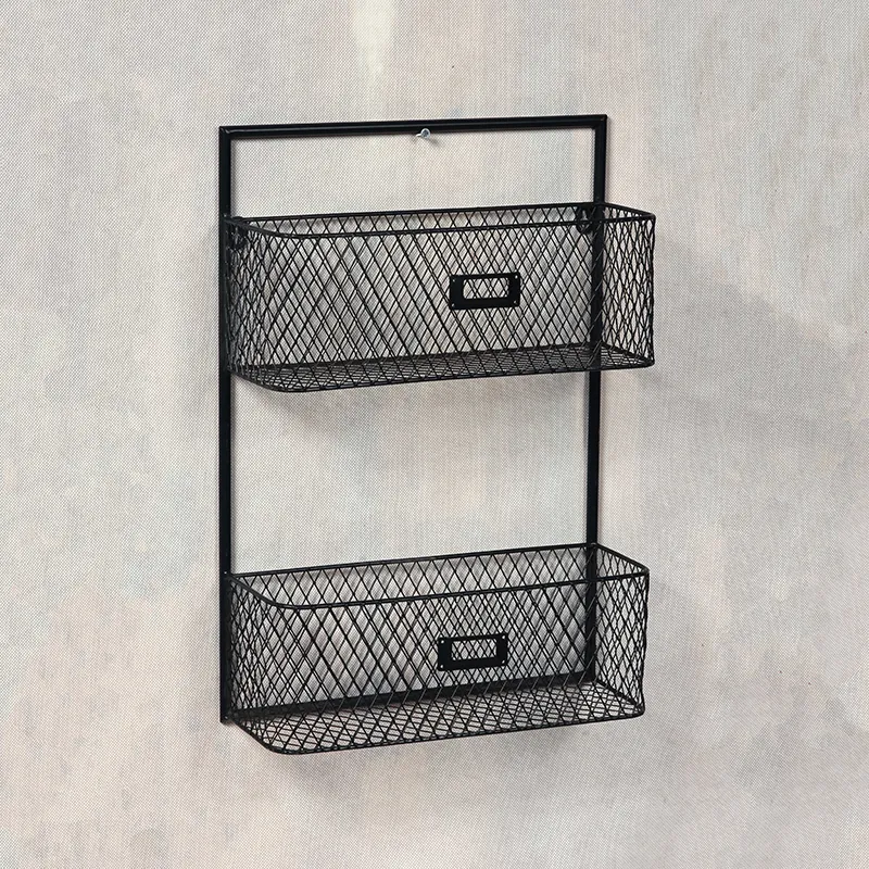 19.5"L Black Wired Baskets Wall Storage with Label