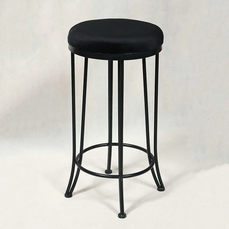 27.5"H Round Black Metal Chair with BlackTufted Top