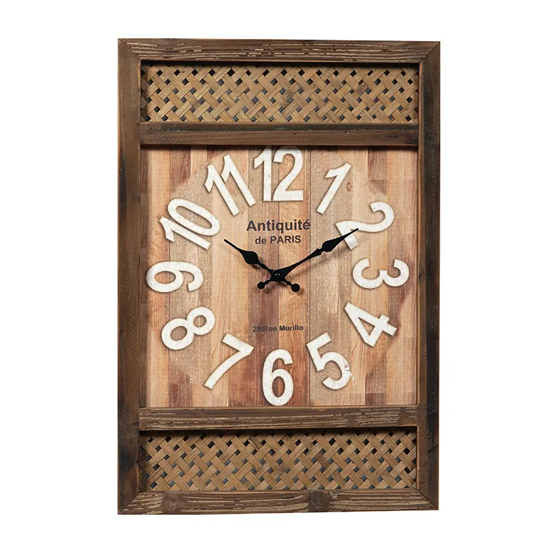 23.5"L Elegant Farmhouse Framed Wood & Woven Rattan Clock