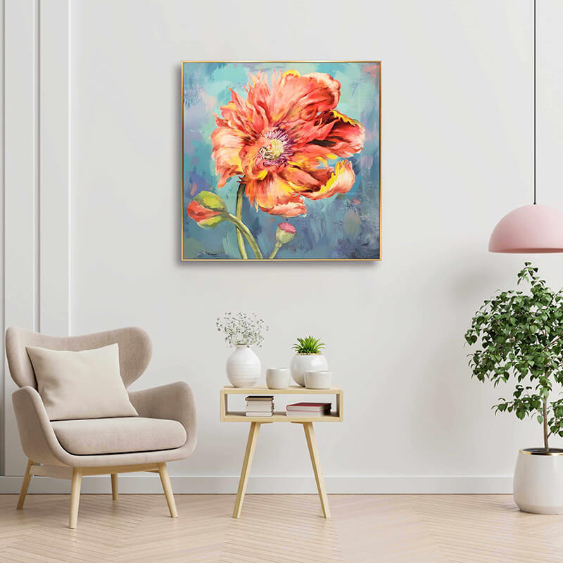 23.5"L Hand Drawing Oil Paints Floral Framed Print