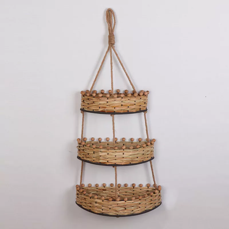 38.5"L Hanging Woven Straw Wall Baskets, Wall Shelf