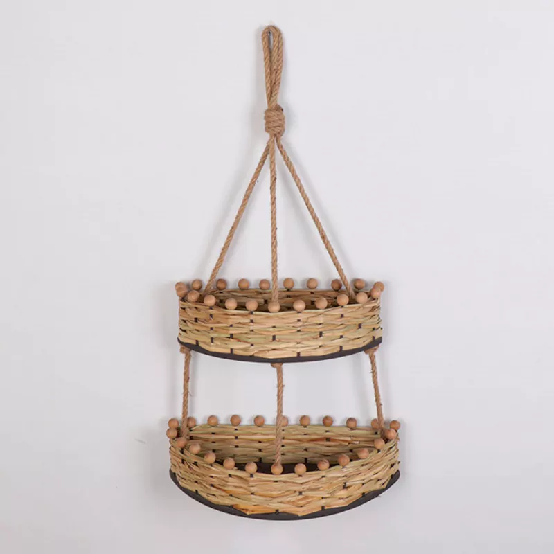 28.25"L Hanging Woven Straw Wall Baskets, Wall Shelf