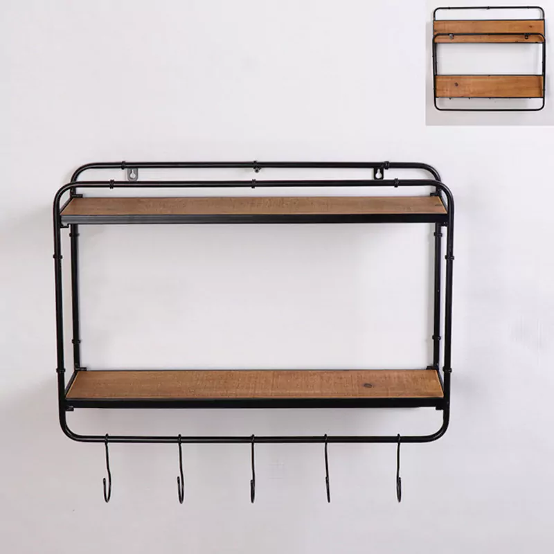 20.25"L Rectangular 2-Tier Wall Shelf with Hooks