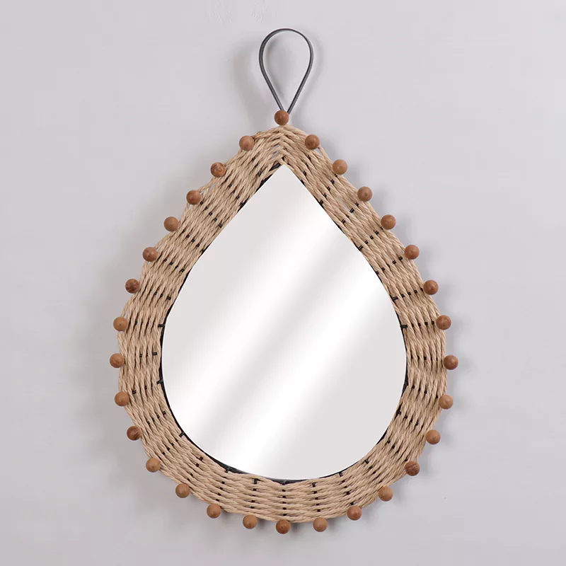 24.5"L Teardrop Woven Hemp  Bead Mirror